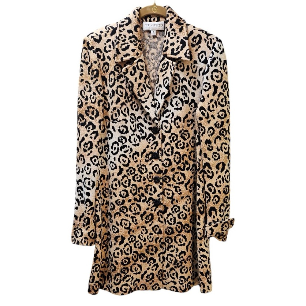 St. John Collection Blazer jaguar print wool jacket cardigan MADE in USA 6/8 M‎